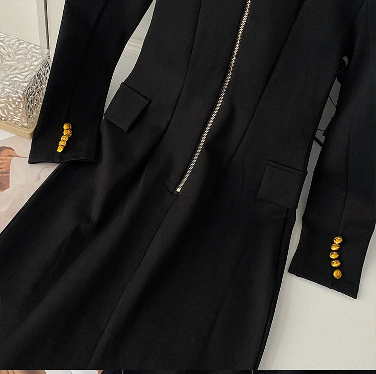 Women's Black Double Breasted Blazer Dress