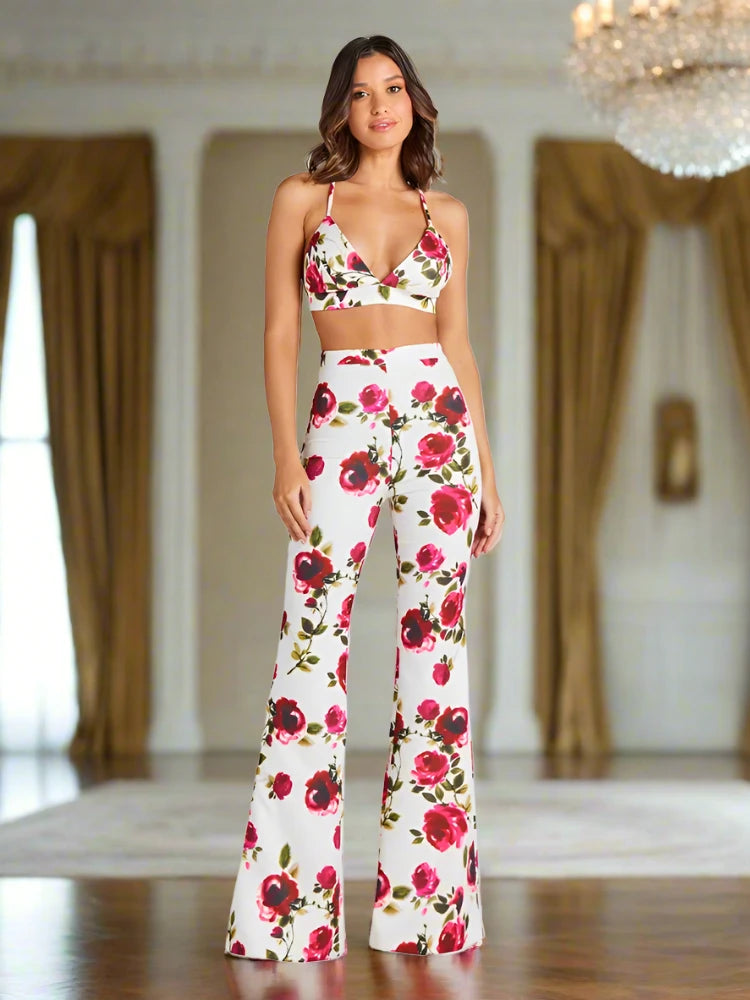 Floral Printed Three-Piece Blazer, Bra & Pant Set