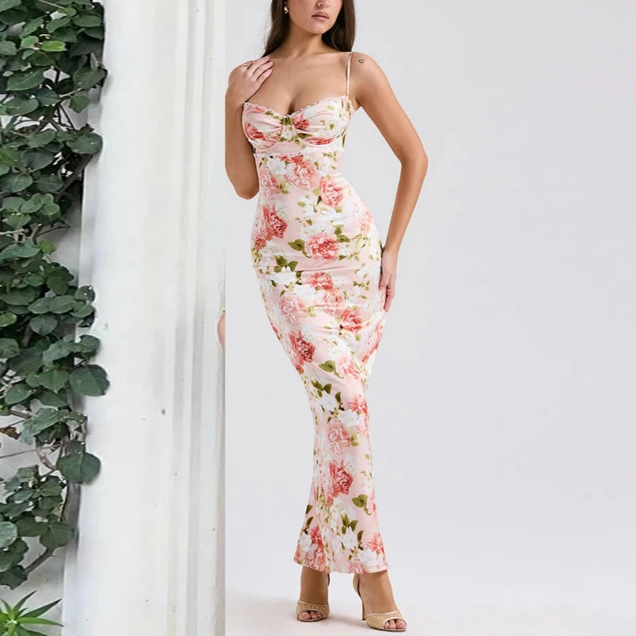 Pink Peony Print Maxi Dress