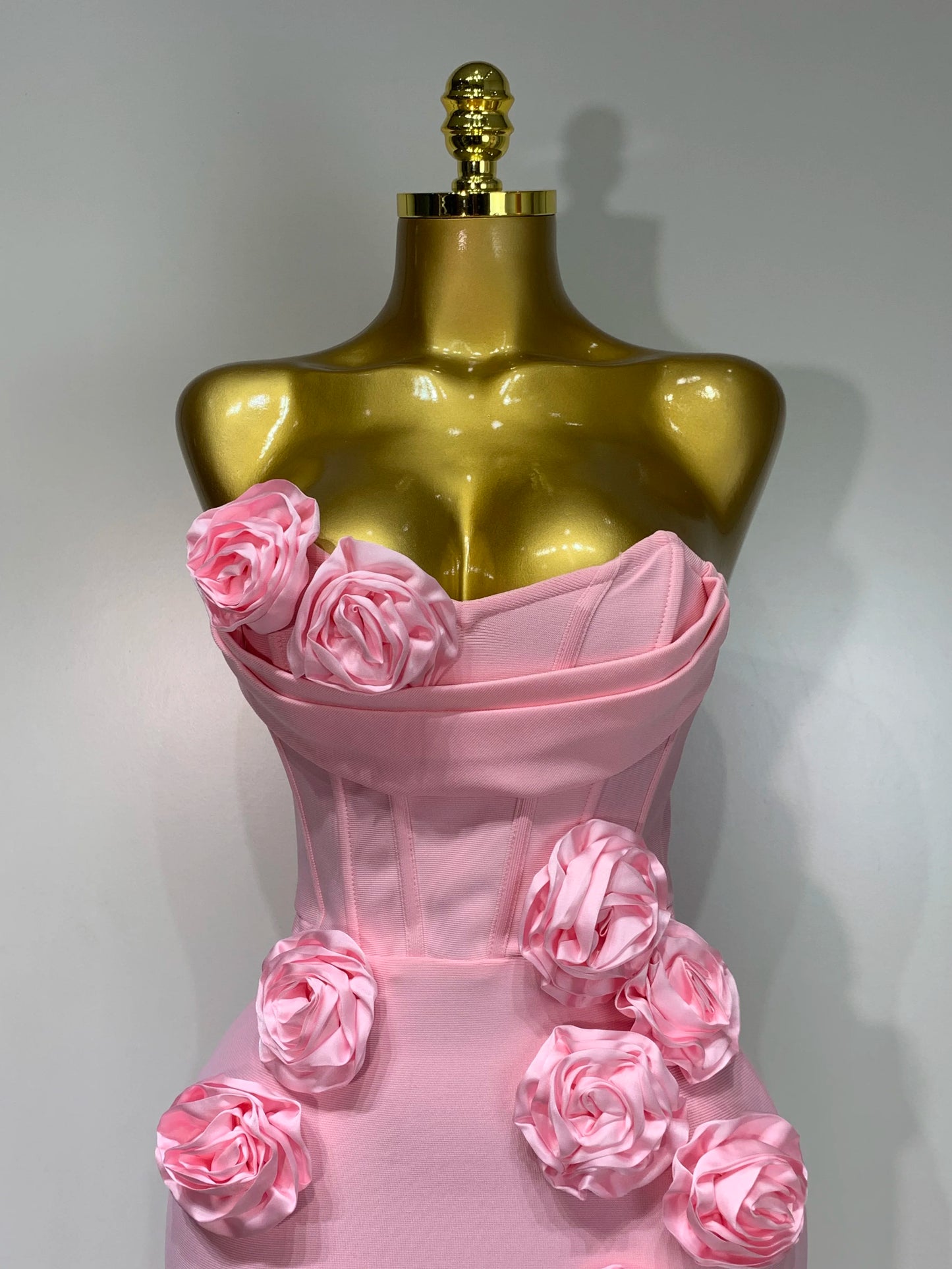 Strapless Flower Appliqué Bandage Dress