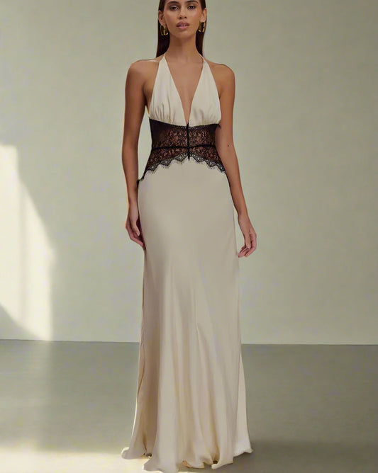 Backless Sexy Lace Halter Maxi Dress