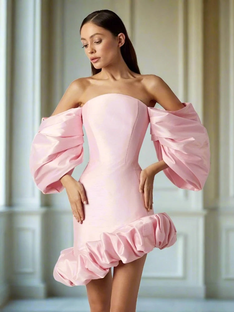 Pink Bubble Hem Mini Dress