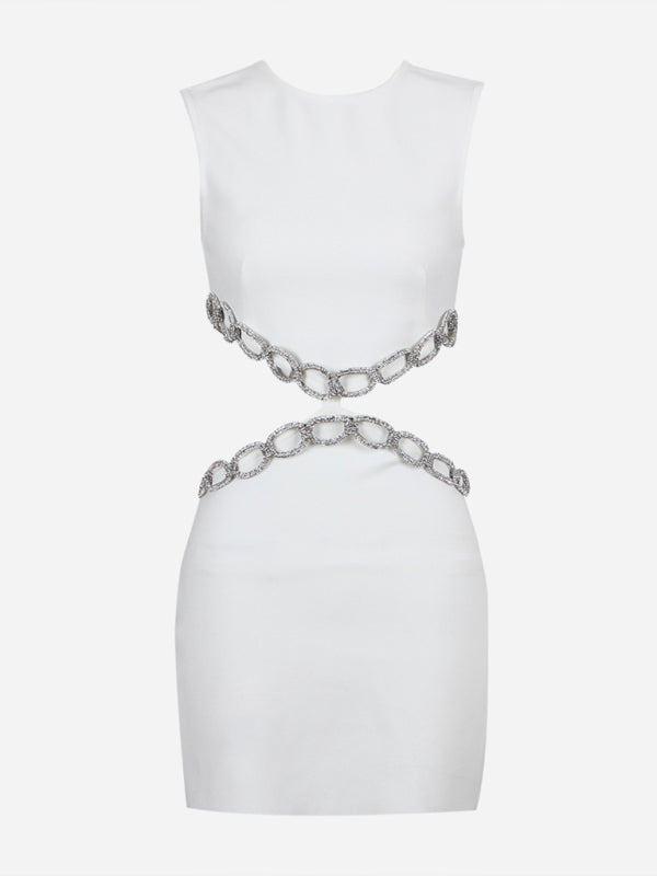 Crystal Embellished Cutout Mini Dress